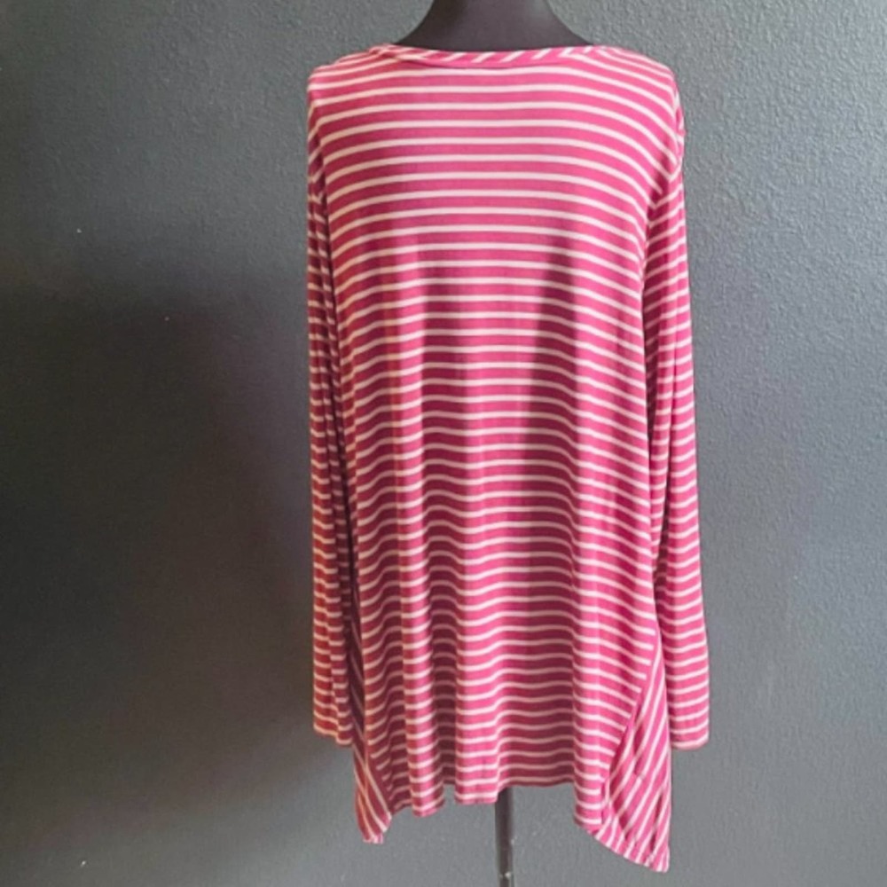 LOGO Lori Goldstein Women's Angle Stripe Knit Asymmetric Hem Long Sleeve Tee XL - Picture 5 of 13